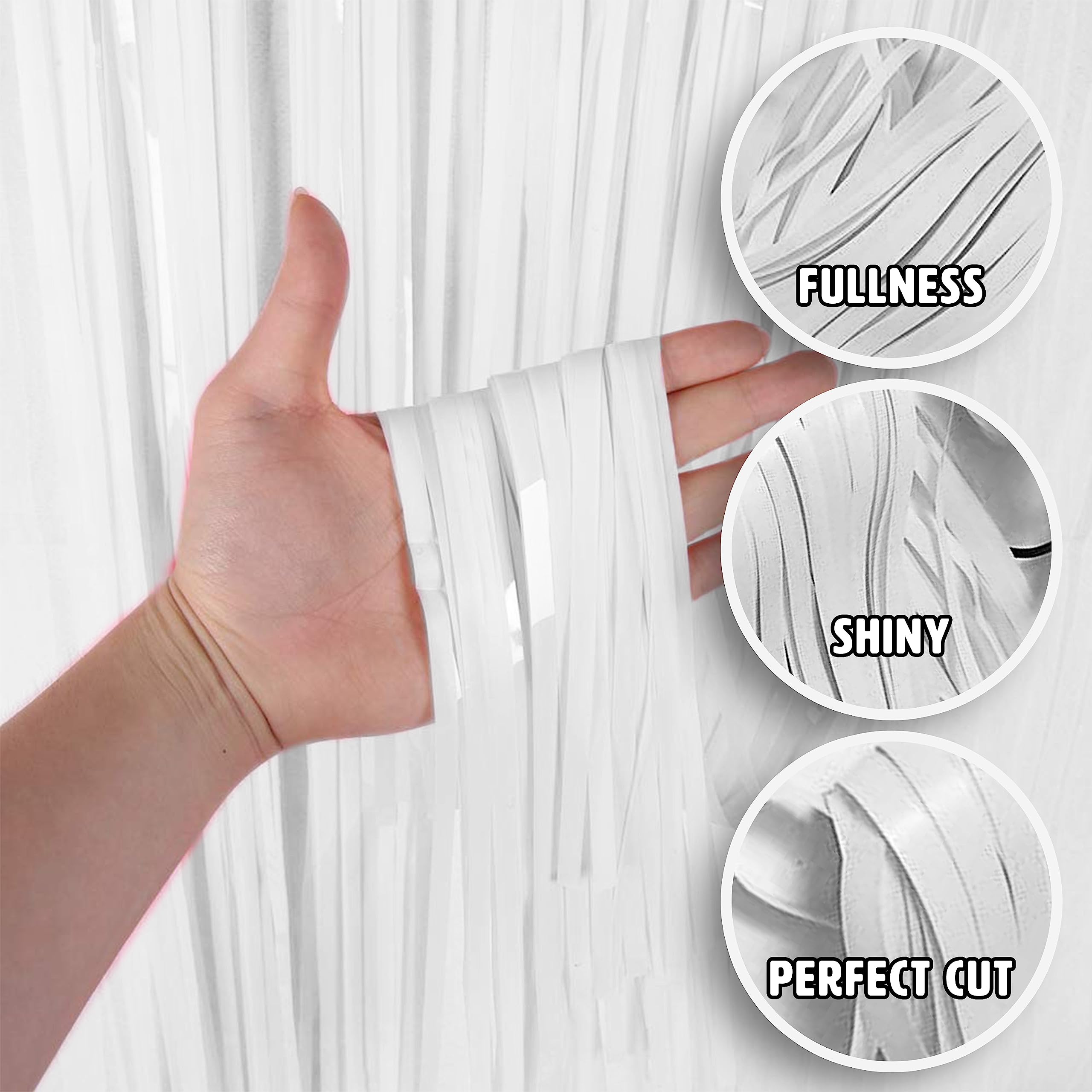 Just Party Pack of 2 Fringe Curtains Super Shiny (3 x 6 Feet each) for Boy Girl/Mother Father/Husband Wife/Brother Sister/Kids/Friend Birthday Party Decoration Kit, White 4