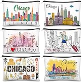 Reginary 6 Pcs City Cosmetic Bag Souvenir Gifts New York Zipper Pouch Chicago Souvenir Seattle Boston Nashville London Paris Italy Alaska Gifts Memento for Women Traveler(Chicago)
