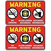2 PCS No Smoking in This Vehicle, In Car Camera Recording, No Eating or Drinking Stickers,Waterproof and UV Resistant for Van Car SUV Taxi Driver Window Door