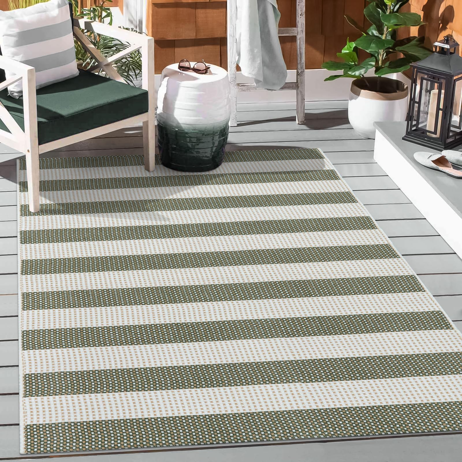 Sungea Striped Fall Outdoor Rug 3x5, Boho Washable Front Porch Rug ...