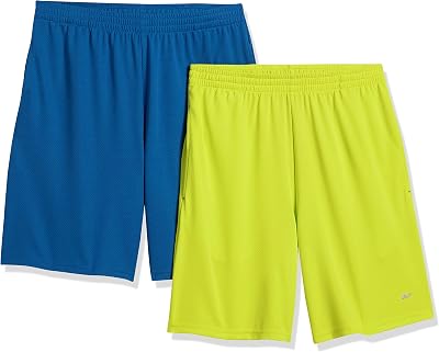 Pantalones Cortos Deportivos de Baloncesto, Holgados, Cintura Elástica, Transpirables, Absorben la Humedad Hombre, Paquete de 2, Azul/Verde Lima Fluorescente, M