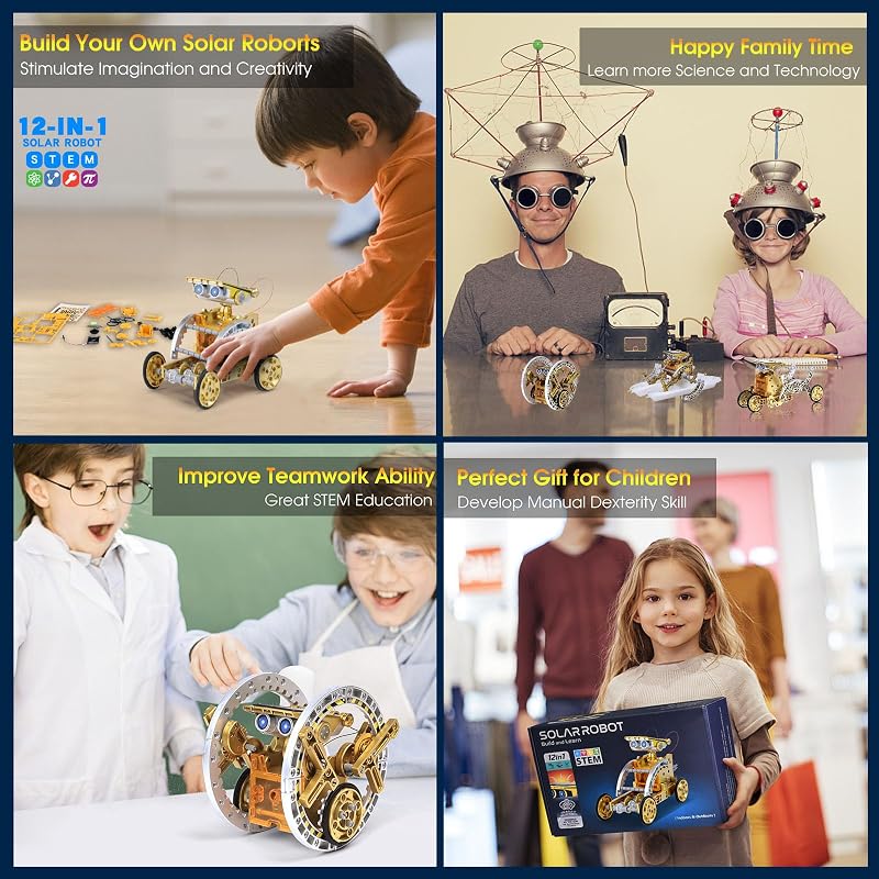 Robot Solar, Regalos para Niño 7 8 9 10 11 12 Años, Juguete y Kit de Robótica Educativos Ciencia Experimentos para Niños, Dorado
