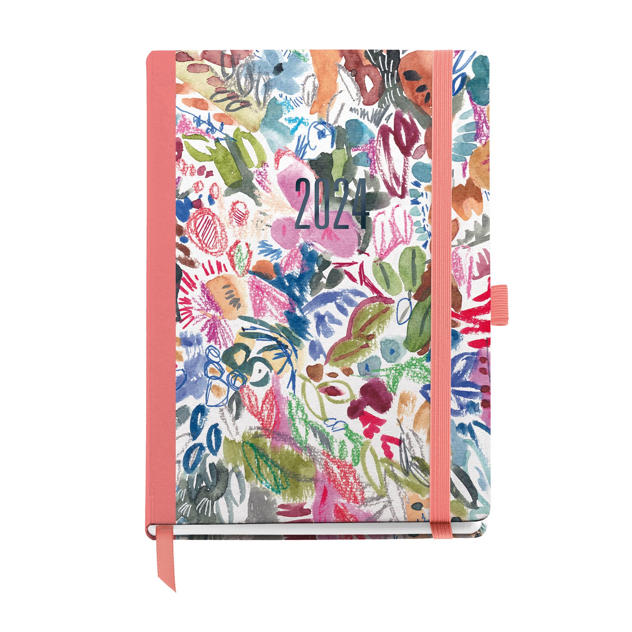Miquelrius - Annual Planner 2024, Day Page, Journal Size 122 x 168 mm, Hard Cover, Stitched Binding, Elastic Closure, Spanish, English and Portuguese, Watercolor with Blue Stamping
