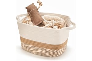 ZICOTO Stylish Cotton Rope Storage Basket For Dog Toys, Magazines or Books - The Perfect Woven Bin with Handles For Everyday Organization Reduces Clutter in Your Rooms - A Decorative Gift & Storage Box