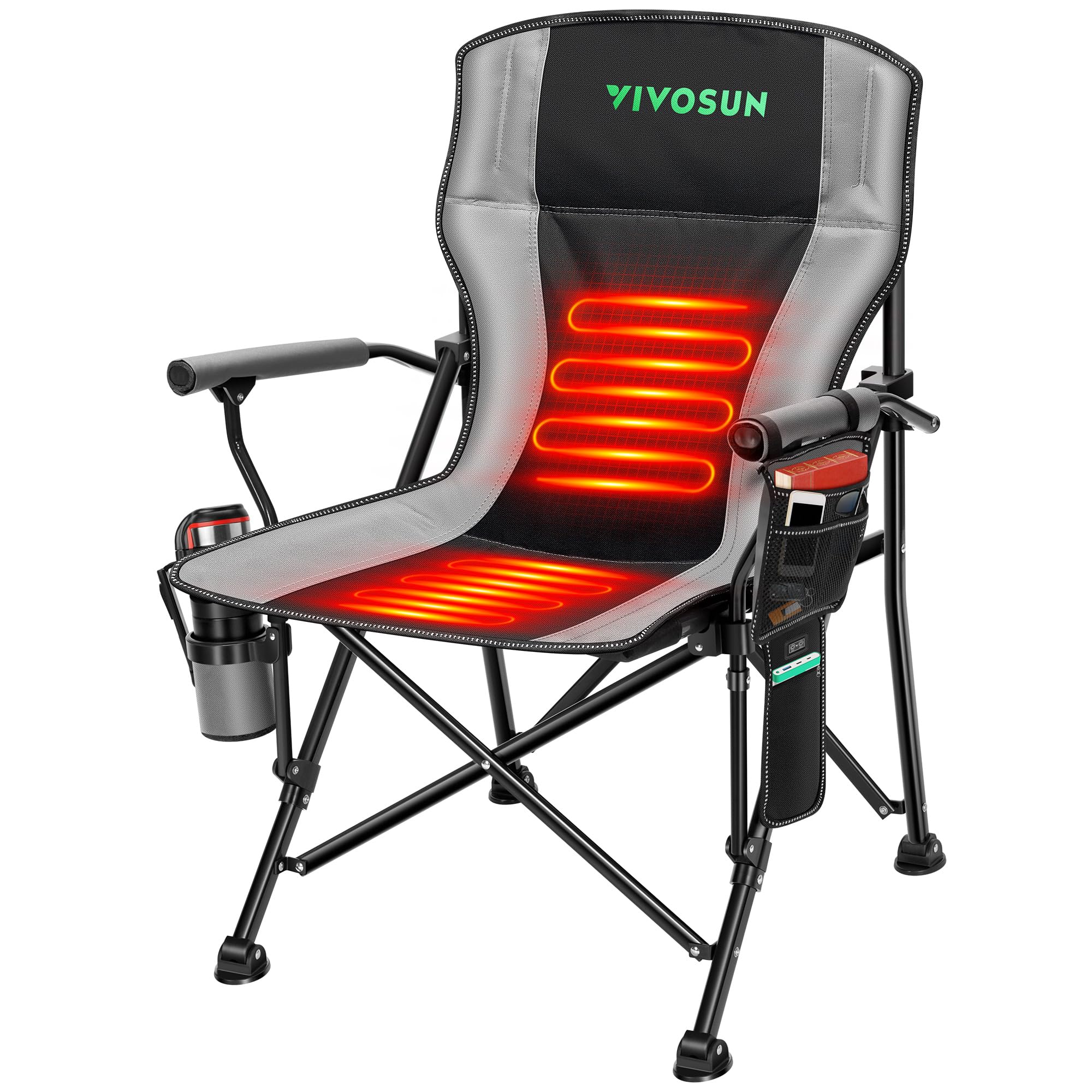 Photo 1 of VIVOSUN Heated Camping Chair, Fully Padded Heated Folding Chair with 3 Heat Levels, Cup Holder & Pockets for Camping, Outdoor Sports, Picnics, Battery Not Included