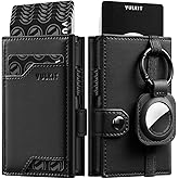 VULKIT Airtag Wallet with Keyring Leather Mens Pop up Credit Card Wallet with Air Tag Holder Trifold ID Window RFID Blocking（New-Black）
