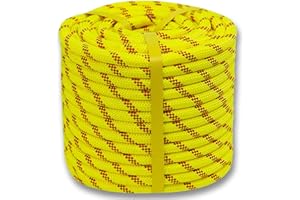 CRAYZA Double Braided Arborist Rope (1/2 in x 100 ft) Polyester Rope Bull Rope 48 Strands for Tree Work Climbing Pulling Swing Sailing, Fluorescent Yellow/Red