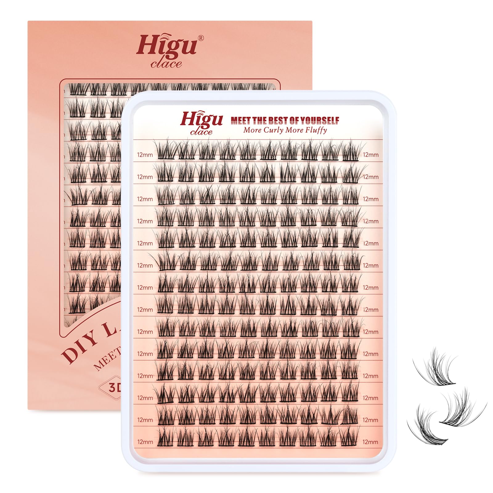 Higu clace Lash Clusters natural, 140PCS DIY Eyelash Extensions 3D Fluffy 12mm Eyelash Clusters Reusable D Curl volume Curled and Soft Individual Lashes - 3D Curled 12mm — image 1
