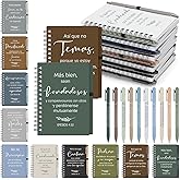 Resurhang 40 Pcs Spanish Christian Gift 20 Spiral Religious Notebook 20 Bible Pen Christian Prayer Journal Ballpoint Pen for Church Gift(Bible,Natural Color)