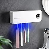 Auntyfey Sanitizeri Toothbrush Holder, Sanitizeri Toothbrush Cleaner, 2000mAh Rechargeable Cordless Wall Mounted Holders for Bathroom, 4 Slots & Timer Function, White