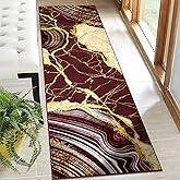 ASPMIZ Marble Runner Rug 2x7, Red and Gold Runners for Hallways Non Slip, Soft Faux Wool Washable Hall Carpet Runner, Modern 