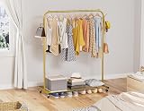 HOMIDEC Clothes Rail Portable Rack with Wheels and Shelf, Holds 40kg Golden view 2