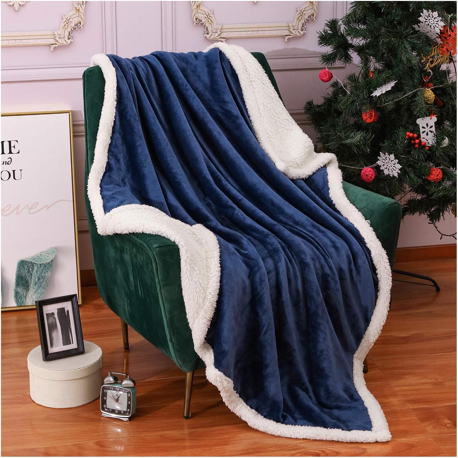 Homelike Moment Sherpa Fleece Throw Blanket for Couch Navy