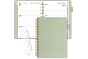 SUNEE 2026 Weekly & Monthly Planner 6.4"x8.5"- 12 Month (January 2026 - December 2026), Vegan Leather Cover, Pocket, Bookmark, Notes, Monthly Tab, Sage Green