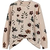Floerns Women's Plus Size Retro Long Sleeve Fall Sweaters Crewneck Knit Floral Pullover Tops