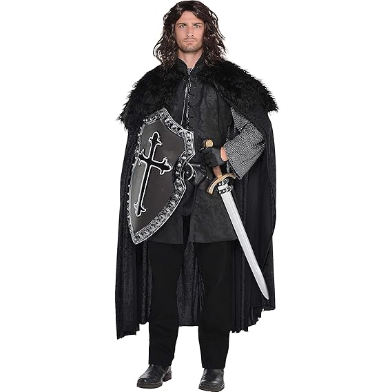 Black Fur Medieval Cape Mens Fancy Dress Game Of Thrones Style Adults Costume