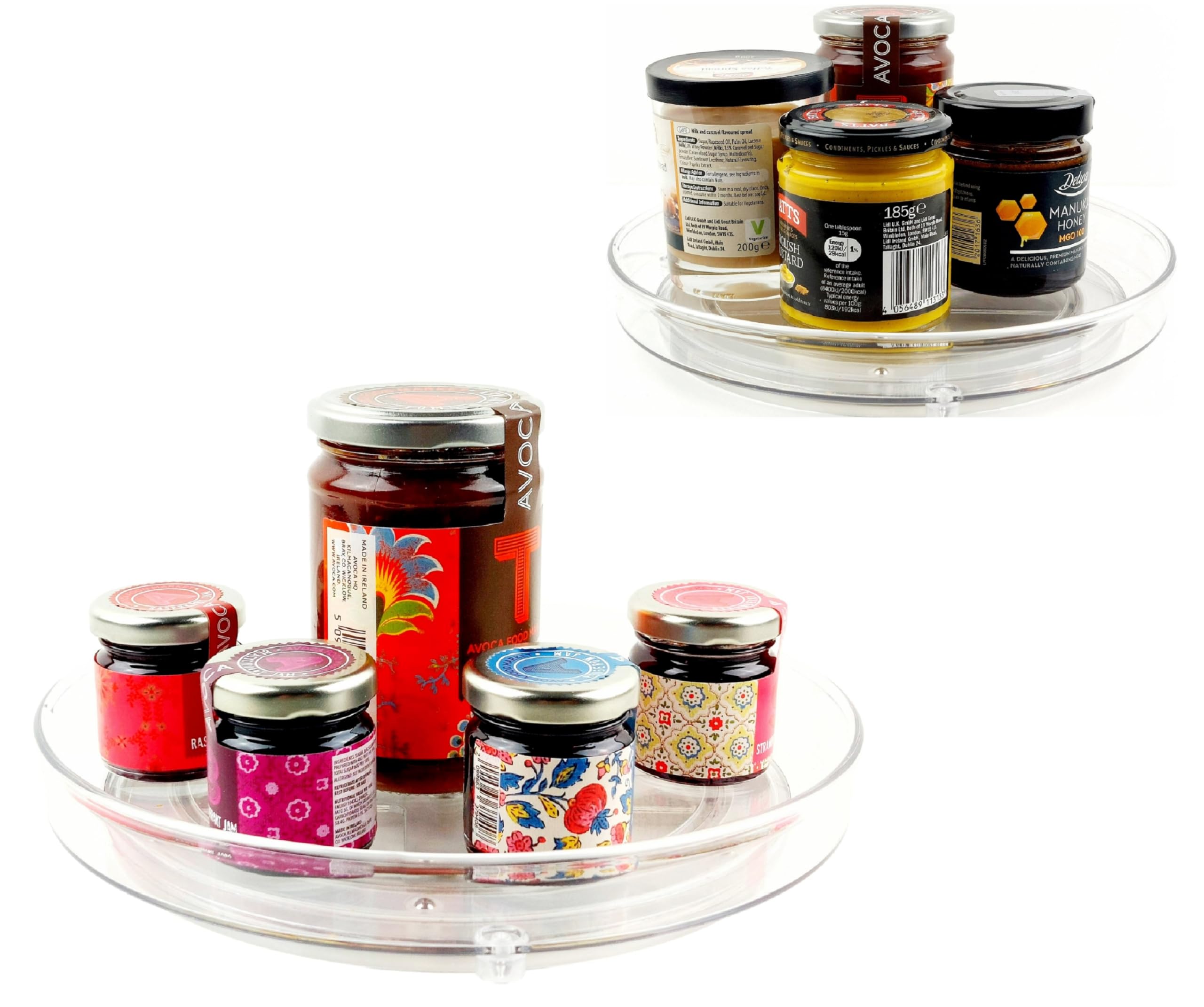 SOUS MIRAS Lazy Susan Turntable – 360° Rotating Clear Acrylic Spice Rack & Condiment Tray, Non-Slip Kitchen Storage Organiser for Cabinet, Pantry, Fridge & Table - Set of 2 (Large & Small)
