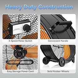 CCGIRU High Velocity Industrial Drum Fan,3-Speed