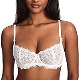 DOBREVA Women's Balconette Sexy Unlined Bra Lace Push Up Plus Size Bras See Through Underwire