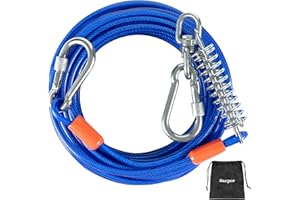 Barpor Dog Leads for Yard 30FT Heavy Duty 6.5MM Extra Thick Dog Runner for Large Dogs Tie Out Cable Stainless Steel Dog Leash with Spring 8MM Lockable Hooks Dog Run up to 300 Pounds