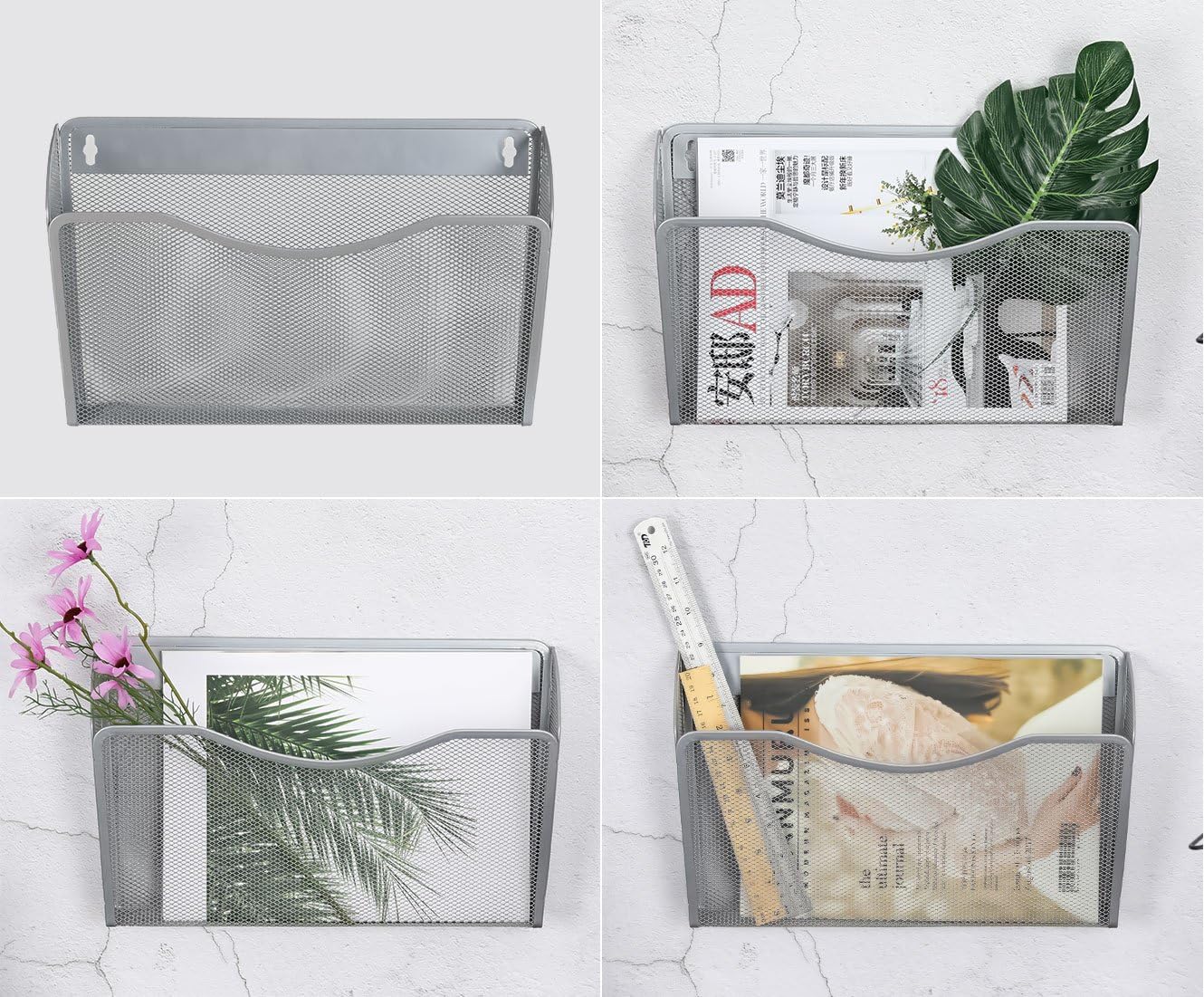 EasyPAG Wall File Holder Hanging Organizer 3 Mesh Collection Single Pocket for Office and Home, Silver : Office Products