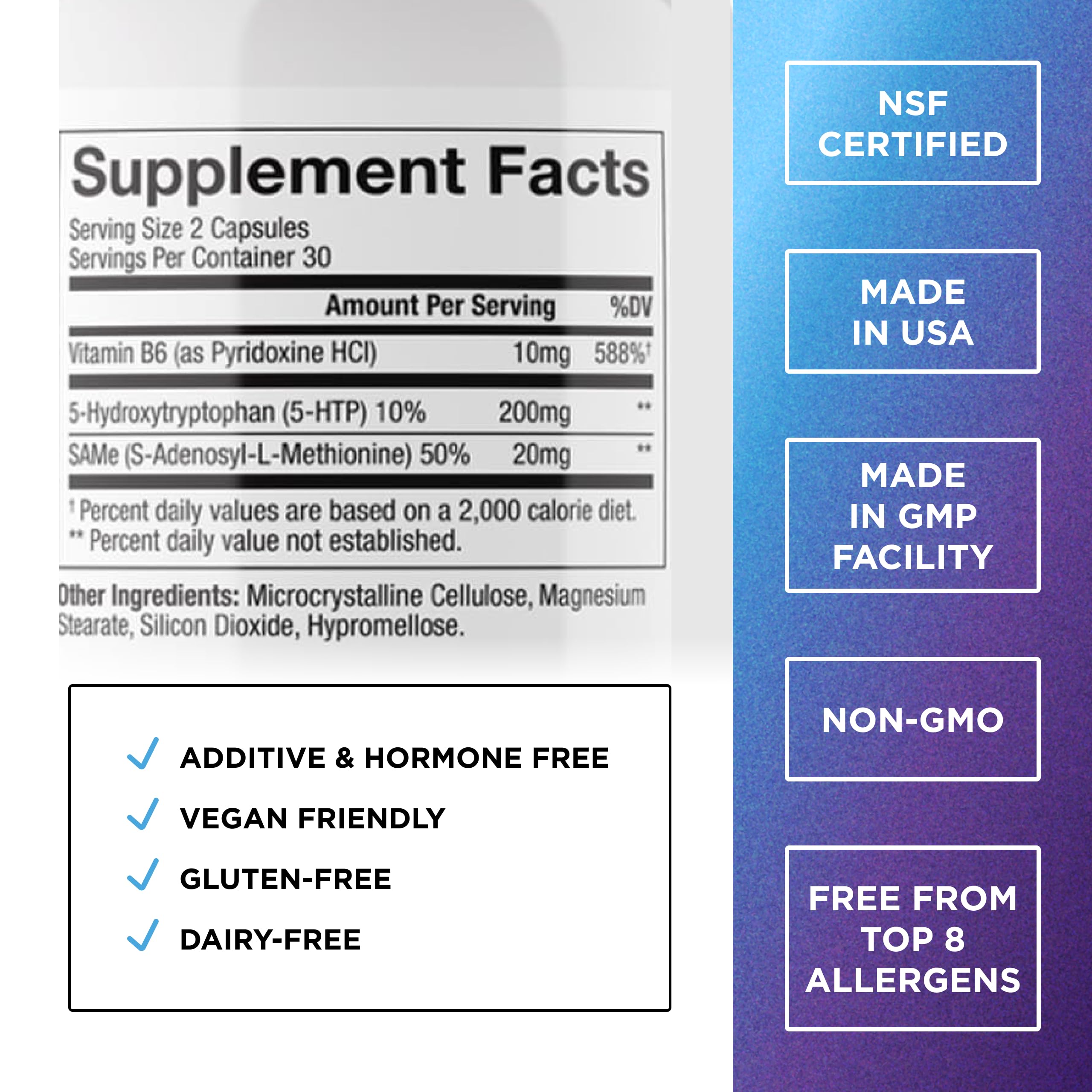 DR. EMIL NUTRITION 200 MG 5-HTP Plus with SAM-e to Maintain Normal Healthy Sleep and Create a Sense of Wellbeing - 5HTP Supplement with Vitamin B6-60 Vegan Capsules, 30 Servings