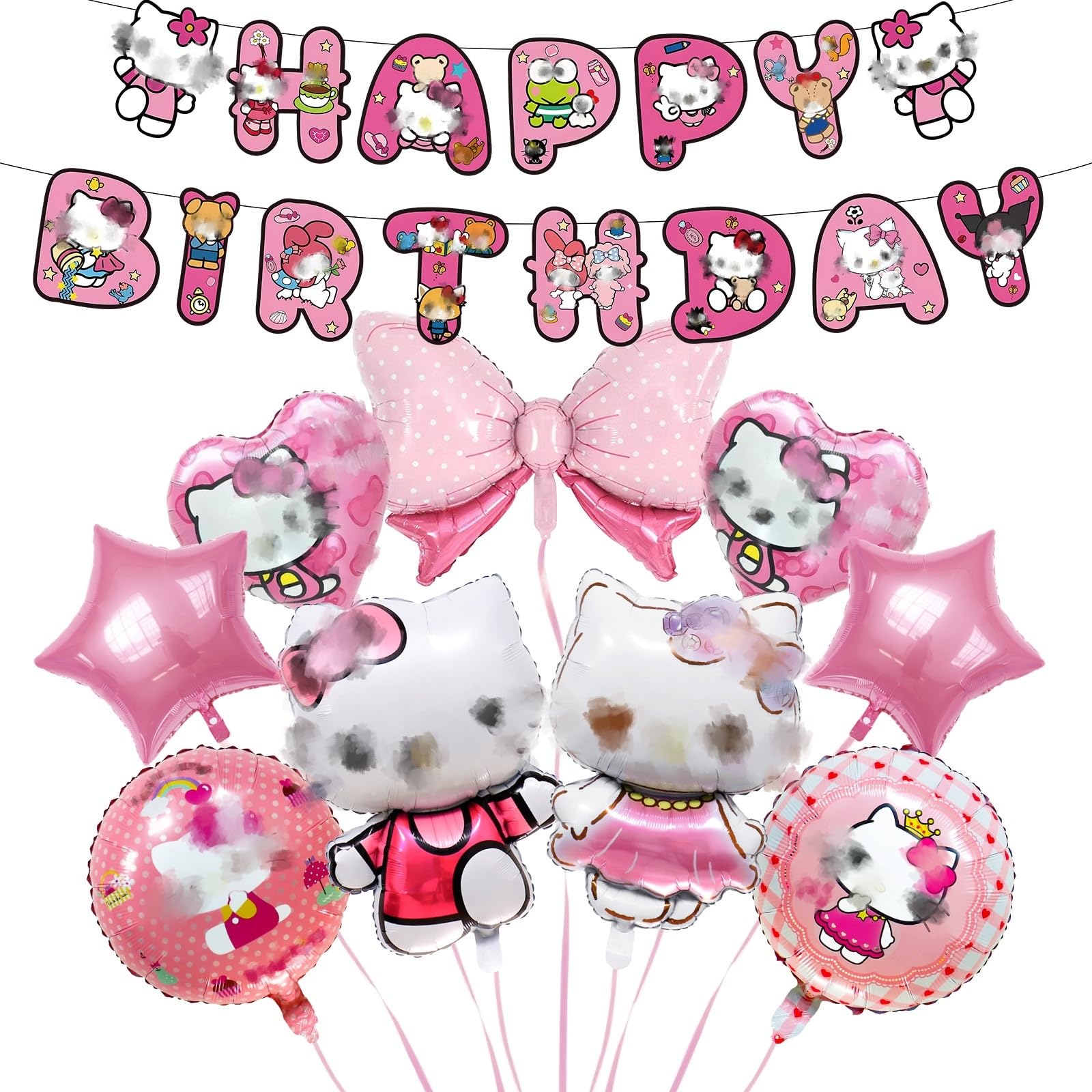 Ki- Ty Birthday Decorations for Girls- Kids Party Decorations Set with Cartoon Birthday Foil Balloons Cat Happy BirthDay Banner for Theme Party Supplies — image 1