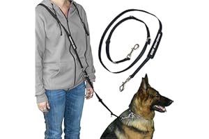 ACTIVEDOGS.COM ActiveDogs Hands Free Dog Leash – Adjustable 4-Point Crossbody Hands Free Leash for Mobility & Training – Waist Belt for Dog Walking - Durable 3/4" Double-Stitched Nylon, Black, 6.5ft