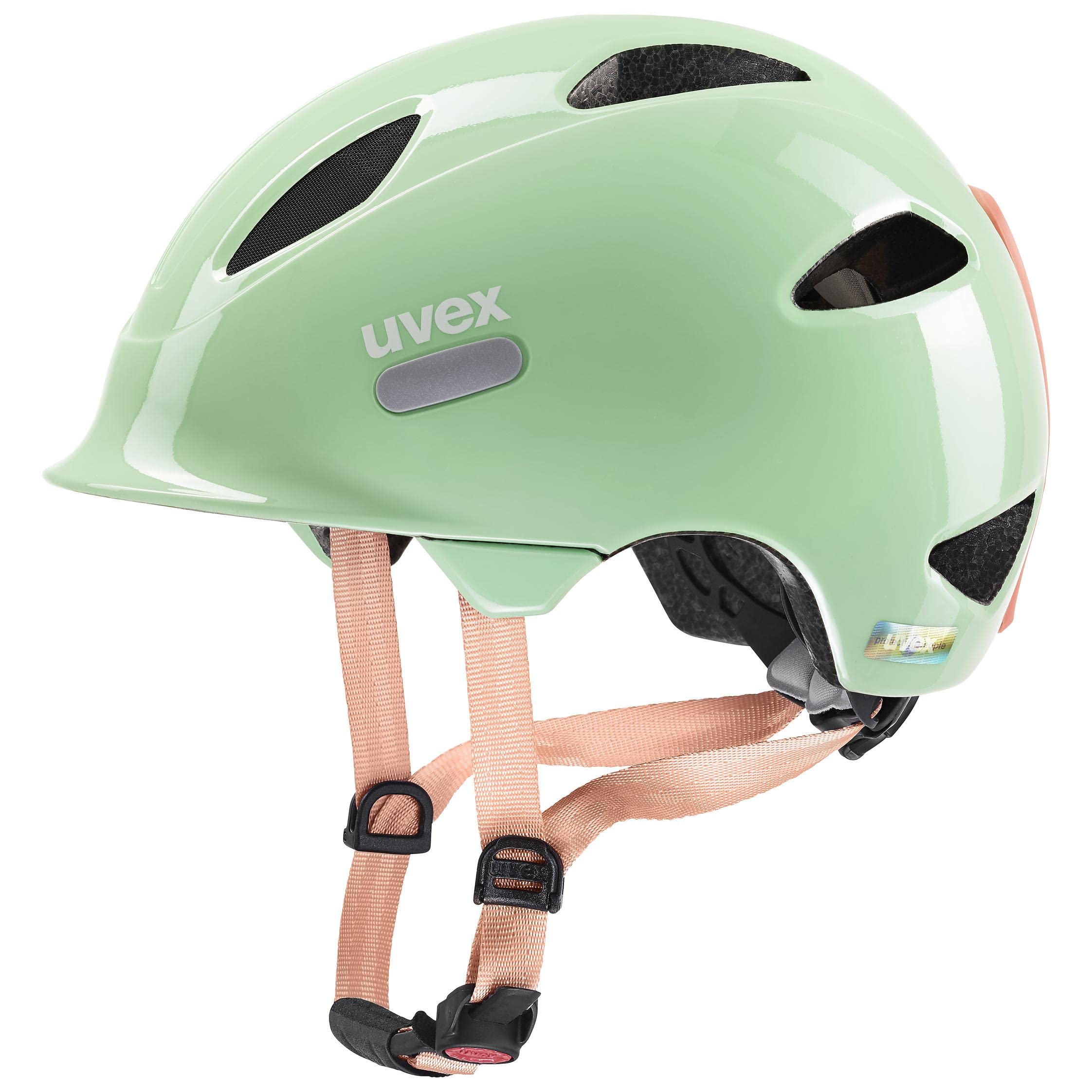 uvex Oyo - Lightweight Kids Bike Helmet for Children - Individual Fit - Upgradeable with an LED Light - Mint-peach - 45-50 cm