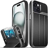 VENA vCommute for iPhone 15 Wallet Case, [Military Grade Drop Protection] Flip Leather Cover Slot Card Holder with Kickstand - Black