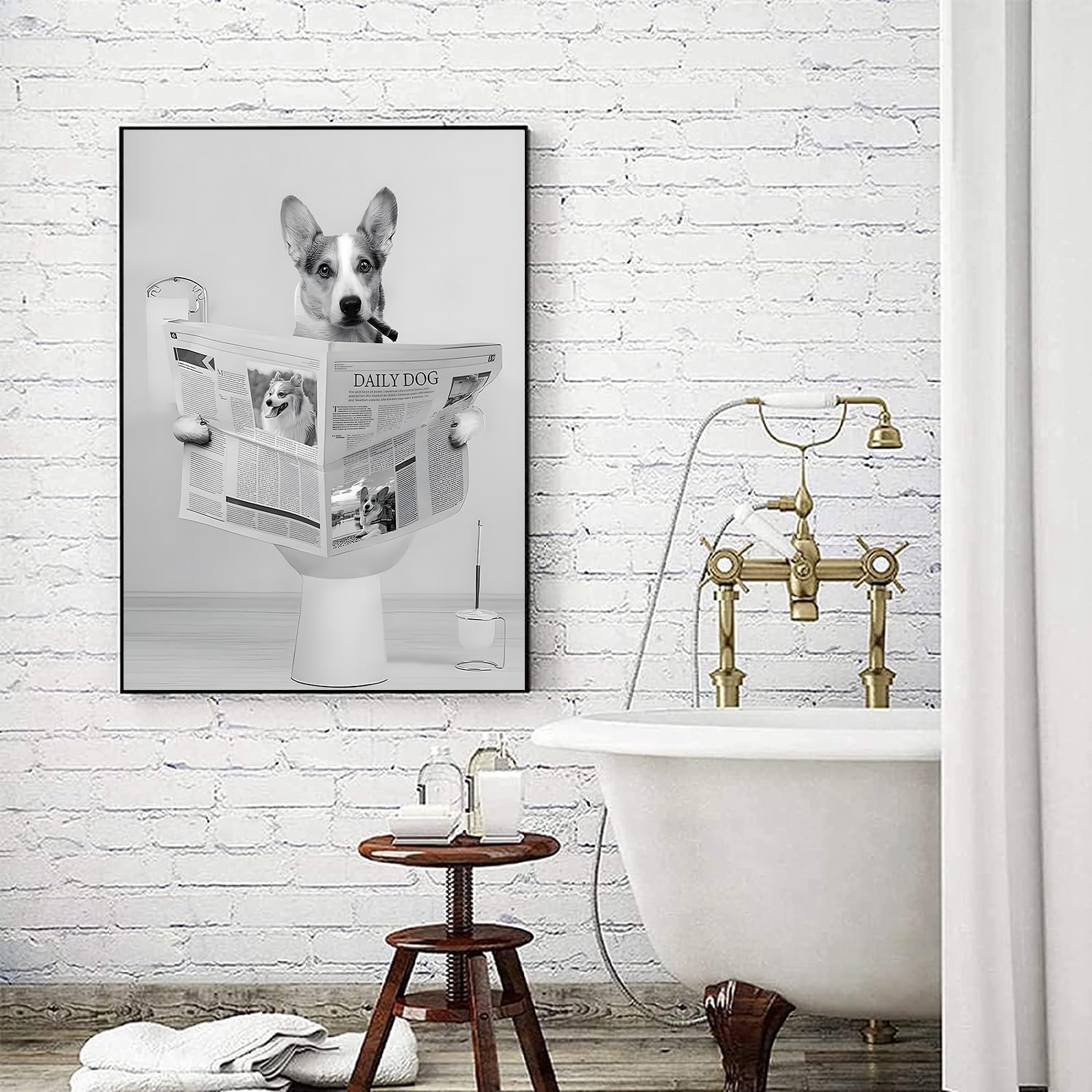 LYBOHO Black White Scottish Highland Cow Bathroom Pictures Funny Animal in the Bathtub Canvas Pictures for Living Room Bathroom Bedroom Decorative Frameless (1 Piece, 40 cm x 60 cm, XJG)