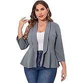 KOJOOIN Women Plus Size Casual Blazer Open Front Long Sleeve Work Office Cardigan Jackets