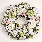 Peony Wreath 18'' Spring Wreaths for Front Door, Artificial Large Floral Wreath for Front Door Wall Decor, Valentine’s Day Home Wedding Housewarming Gift EZsenses (Green)