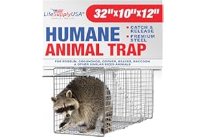32" Humane Live Animal Trap Heavy Duty Cage for Raccoon, Possum, Cat Trap for Stray Cats, Armadillo, Groundhog, Skunk, Squirrel & Rabbit Professional Catch & Release by LifeSupplyUSA