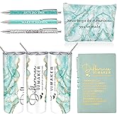 6 Pcs Valentines Day Employee Appreciation Gifts Bulk for Women Difference Maker Gift Thank You Gift Leather Journal with 3 Ballpoints Tumbler Makeup Bag for Coworker Employee Teacher Nurse(Green)