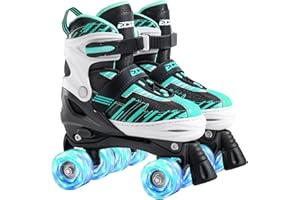 ECOO Roller Skates for Girls Boys Ages 4-12, Toddler Kids 4 Size Adjustable Light up Wheels Beginner Skates