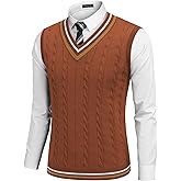 COOFANDY Men's Sweater Vest V Neck Casual Sleeveless Pullover Striped Cable Knit Sweater Vest