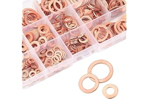dawfall 200 PCS Car Copper Gasket Assortment Set, 10 SPEC of Rust-Proof Sealing Flat Gasket with Storage Box, Upgraded Metric Washers, Universal Accessories for Cars Appliances Bearings Pumps (Gold)