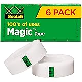 Scotch Magic Tape, 6 Rolls, Numerous Applications, Invisible, Engineered for Repairing, 3/4 x 1000 Inches, Boxed (810K6)
