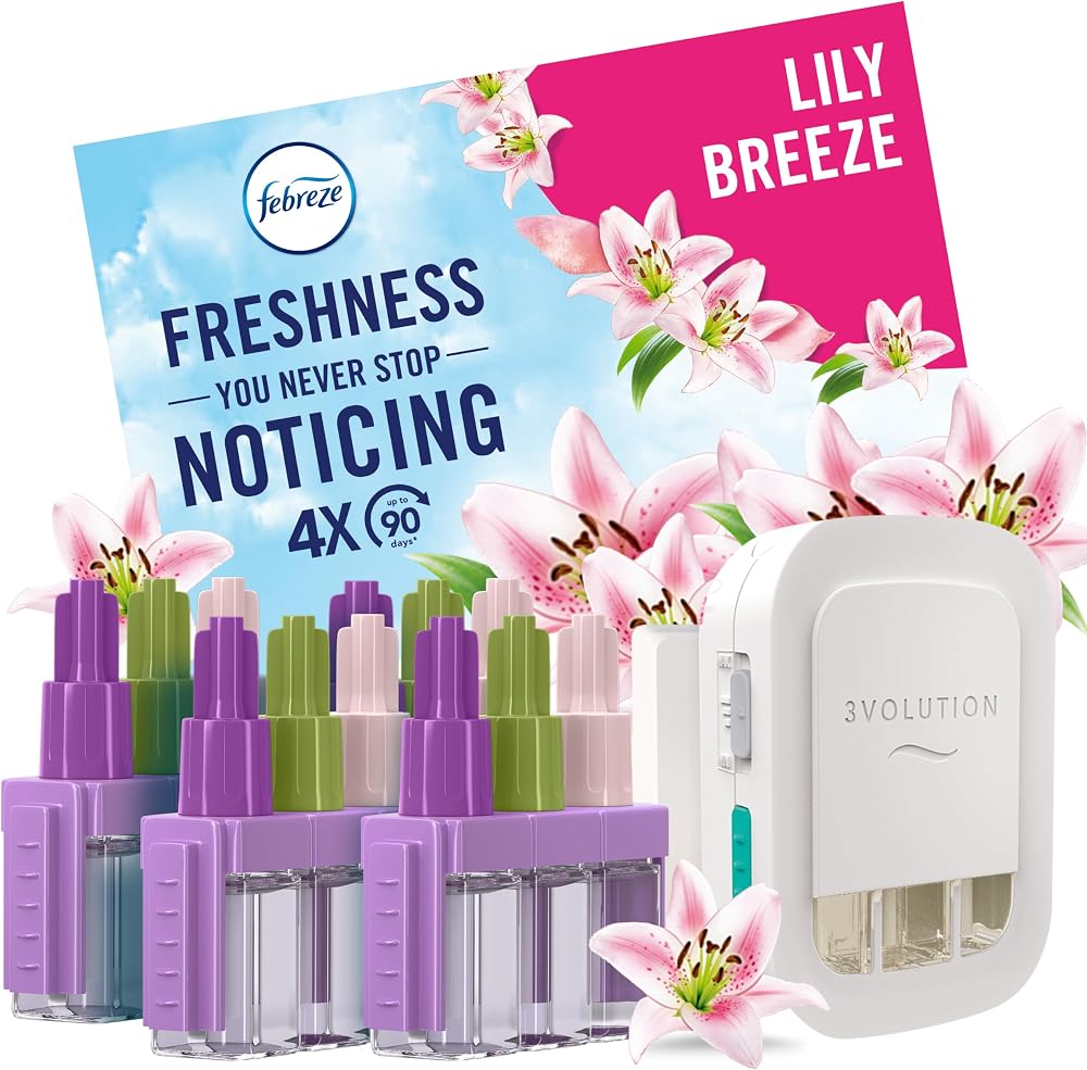 Febreze 3Volution Plug In Starter Kit Lily Breeze 4 Refills 20ml each
