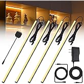 JUSJUBR Black Display Shelf Lighting, 4 Pack x12 Inch Display Lights for Display Case, LED Display Lights with Memory Function, Display Cabinet Lights for Pantry/Shelf/Case, Warm White 3000K