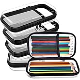Sanwuta 4 Pcs Clear Hard Sided Zipper Pencil Case Pouches Bulk Plastic Hard Shell Pencil Case Box Organizer with Mesh Pocket Toiletry Pouch Makeup Bag, Back to School Supplies(Black)