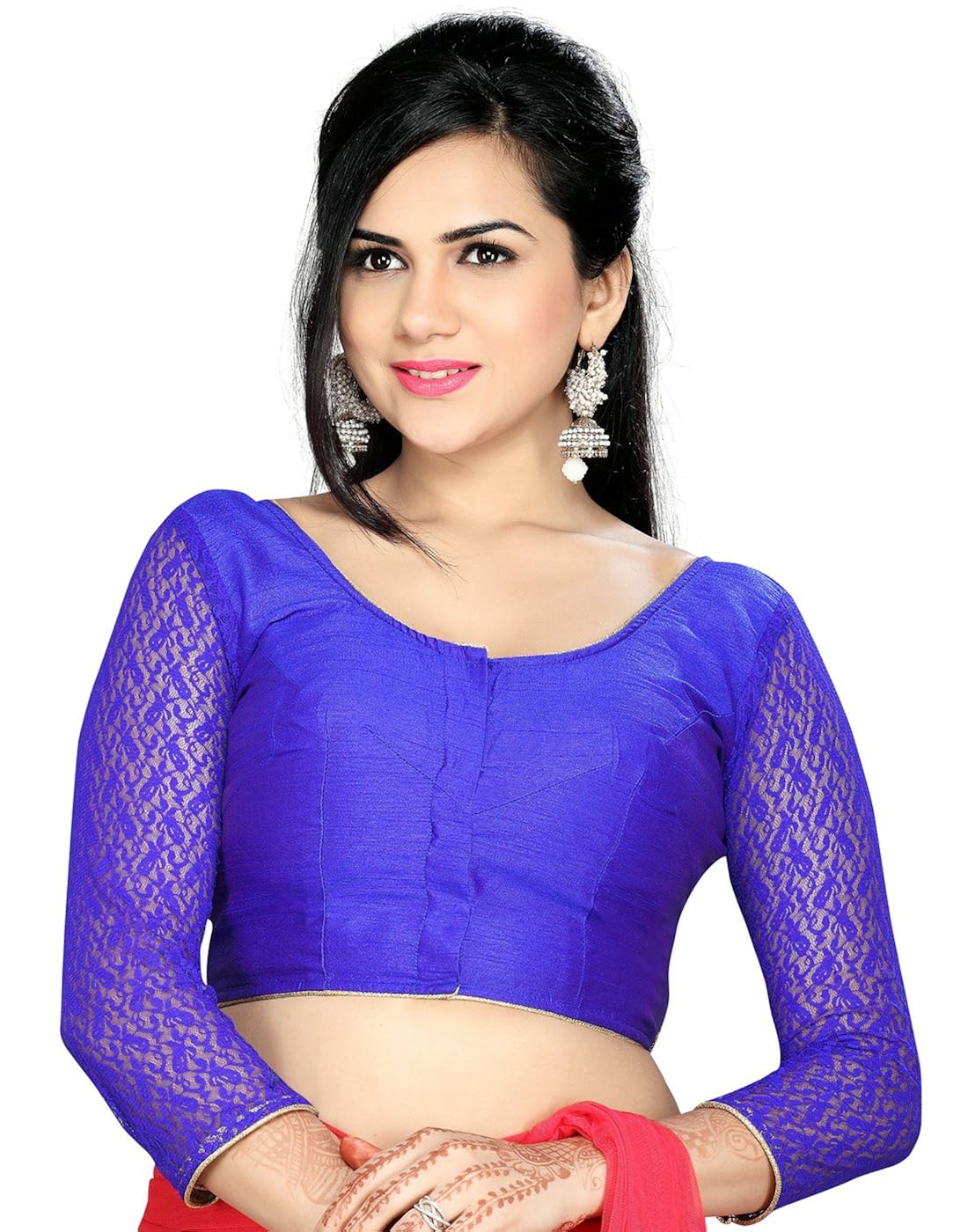 studio shringaar party fantastic blue solid short sleeve non-padded blouse