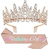 Araluky Birthday Girl Sash & Birthday Crown Adult Woman, Tiaras for Women Crowns for Women Princess Party Decorations