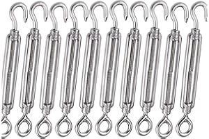 LISHINE 10 Pack M6 Turnbuckle Hook and Eye Stainless Steel Turnbuckle Wire Rope Tension Adjustable, Heavy Duty Turnbuckle Tension Hook for Wire Cable, Clothesline