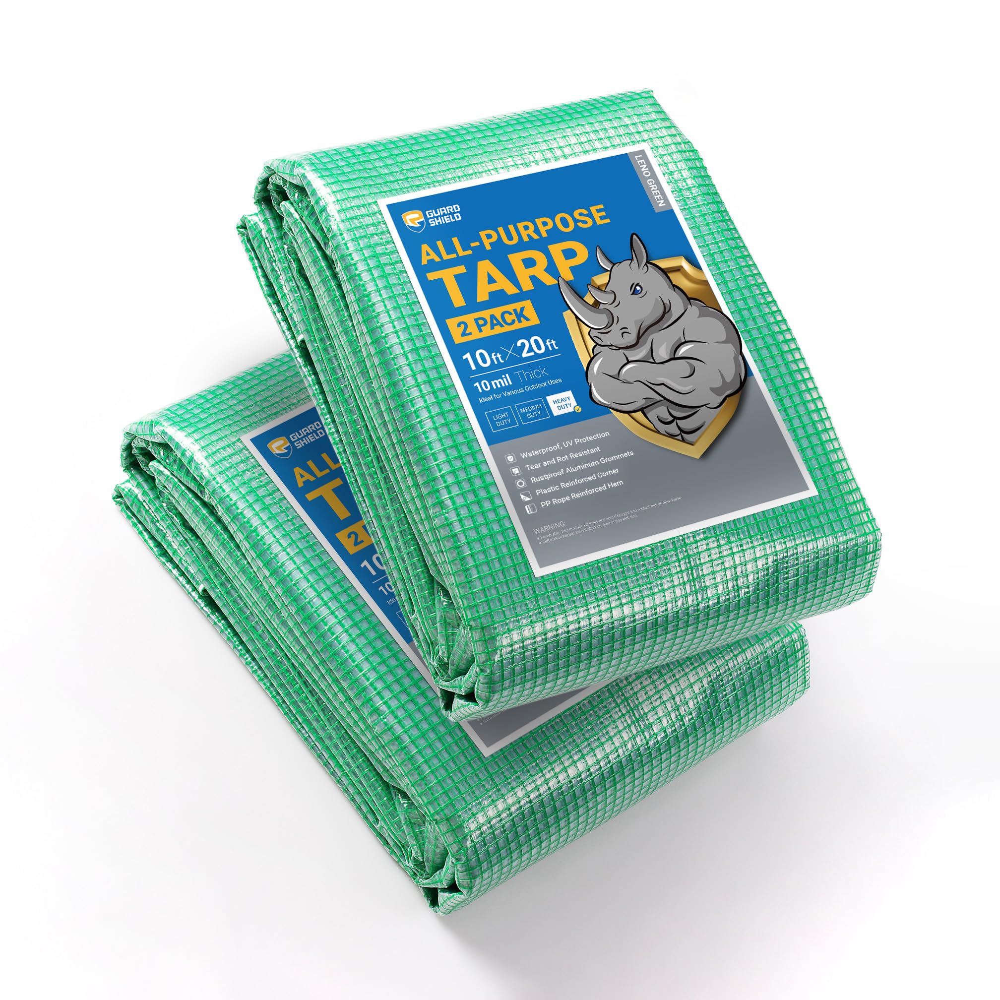 Photo 1 of GUARD SHIELD Clear Green Tarp Heavy Duty 10x20 Feet Waterproof for Greenhouse Outdoor Garden Poly Cover UV Resistant 3x3 Weave 10mil (2-Pack)
