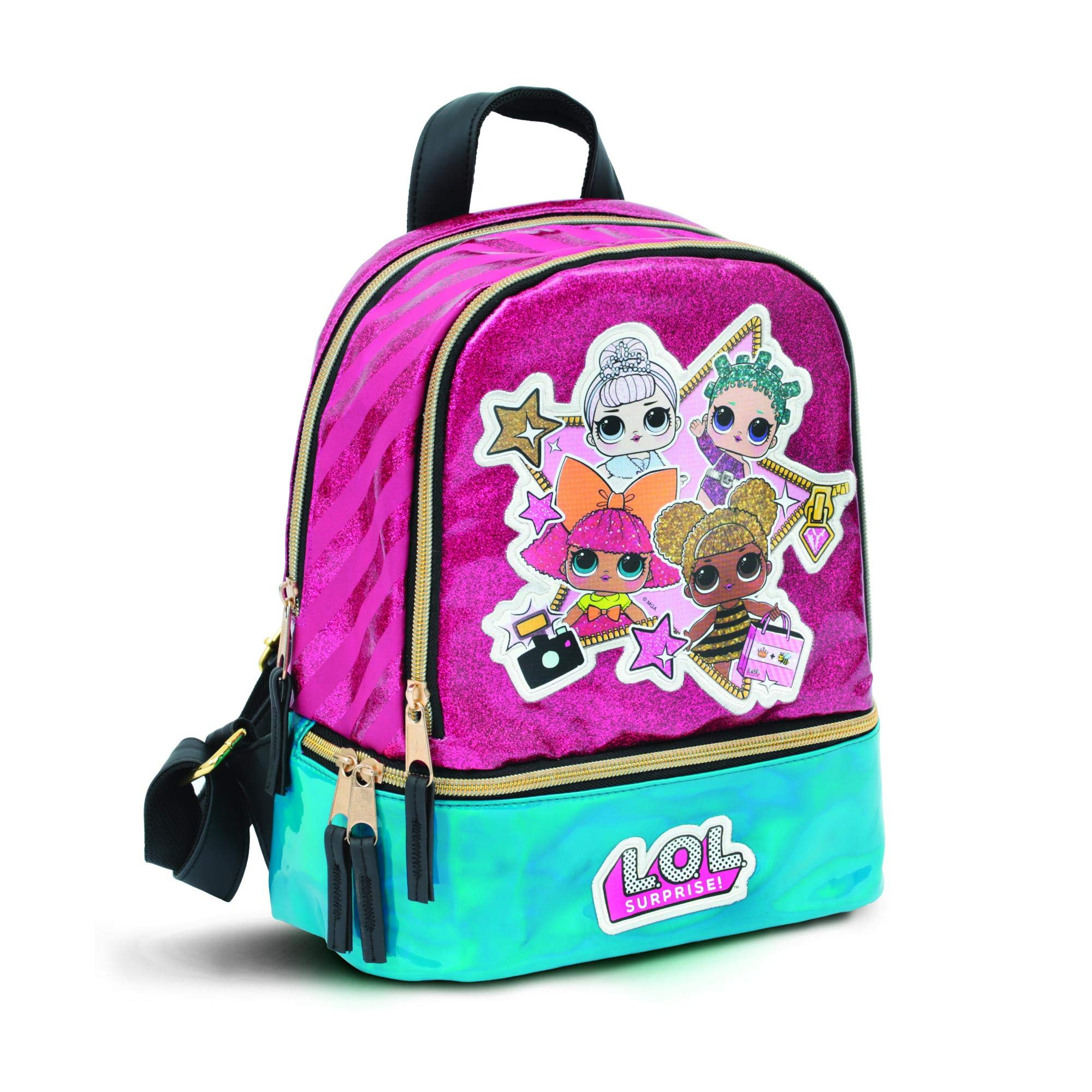Greetings - LOL Star Backpack with Front Pocket, Glittered Front and Embroidered Patch