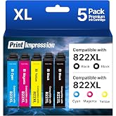 Remanufactured Replacement for Epson 822XL Ink Cartridges Combo Pack | for Epson 822 Ink Cartridges Work for Workforce Pro WF-3820 WF-4820 WF-4830 Printer (5 Pack, Black Cyan Magenta Yellow)