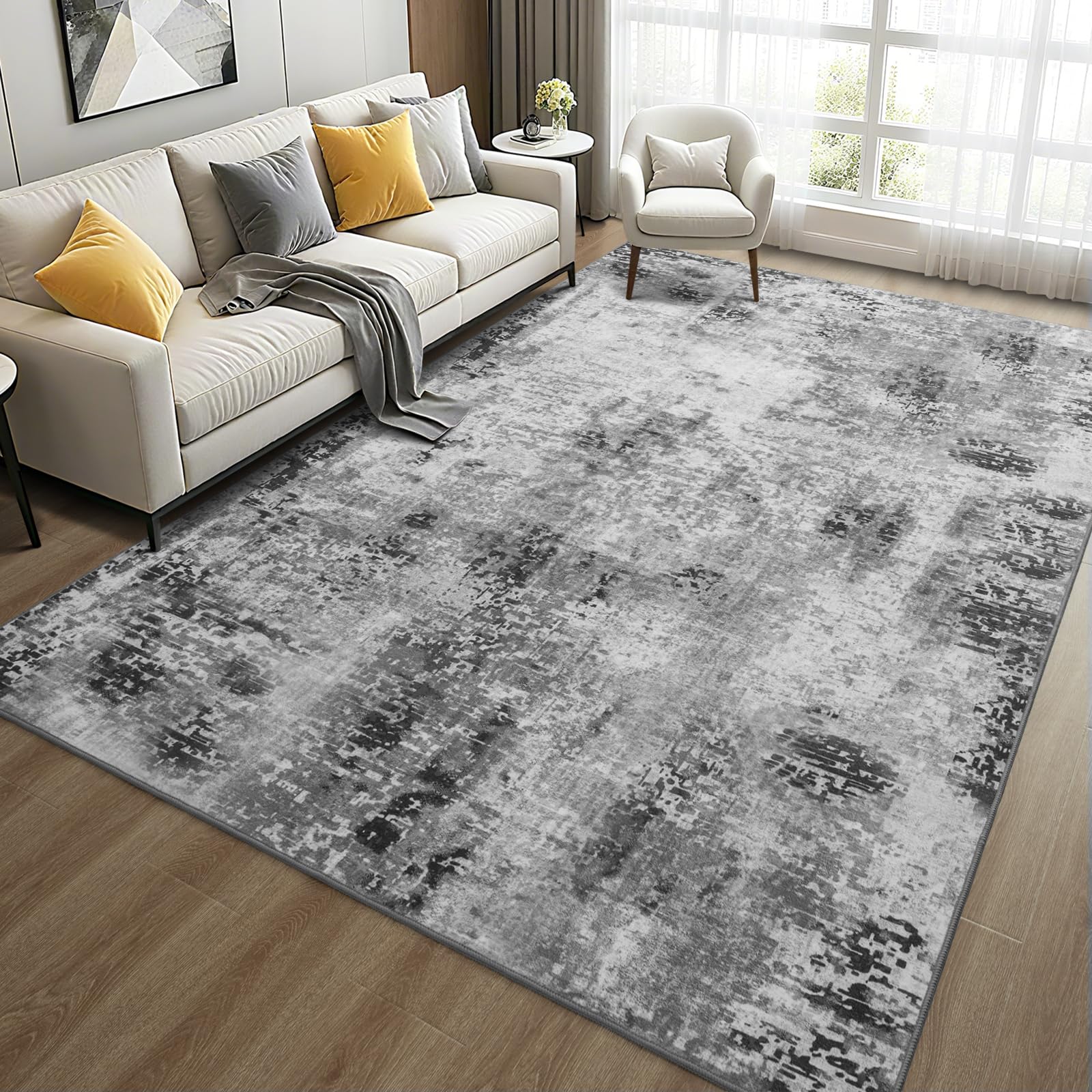 Photo 1 of Merelax 5x7 Grey Living Room Area Rug, Large Gray Washable Rugs for Bedroom Dining Room, Soft Boho Abstract Area Rugs, Modern Non Slip Low Pile Carpet for Office Study Kids Room