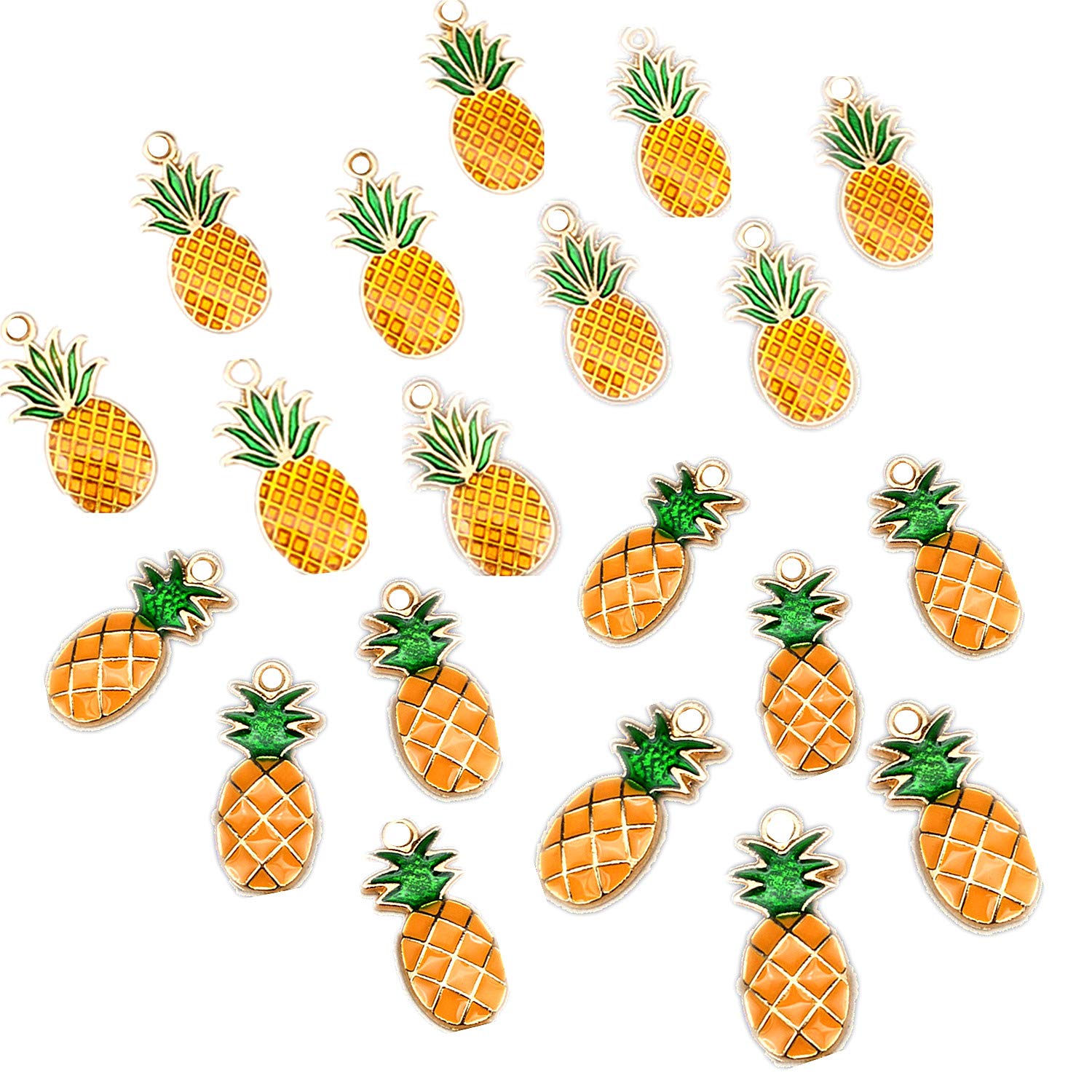 Zhiheng 20pcs Cute Pineapple Drop Oil Pendants Beads Enamel Sequins Dangle Gold Plated Dainty Ornament Wine Glass Charms for Necklace Bracelet Ankle Earring Keychain Jewelry DIY Making